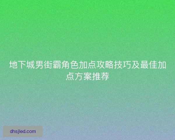 地下城男街霸角色加点攻略技巧及最佳加点方案推荐